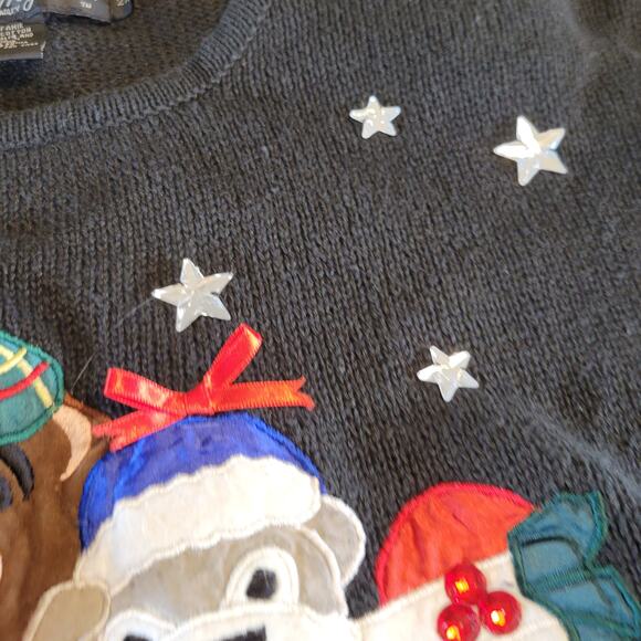 2X Holiday Sweater Teddy Bear Panda Embroidered Christmas Work in Progress 1980 - Picture 7 of 16